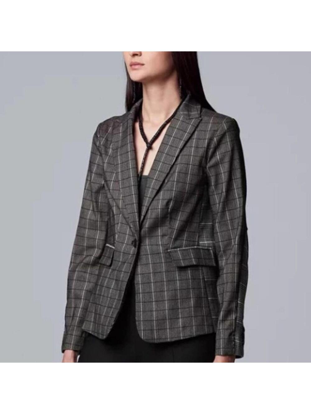 NWT Simply Vera Vera Wang Mixed Plaid Blazer jacket M